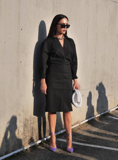 Fashion blogger street style outfit before Alberta Ferretti fashion show during Milan fashion week 2020 - Foto, imagen