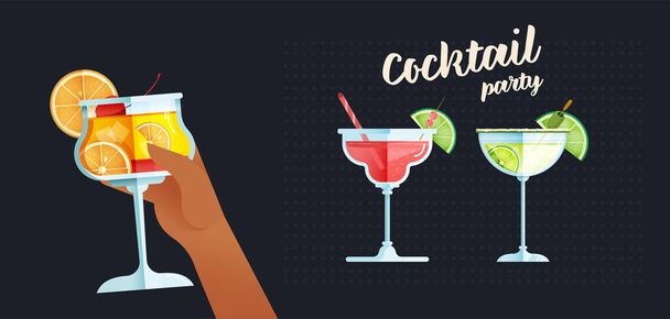 Modern Flat Vector Concept Illustrations. Hand Holding Cocktail. Funny Quote. Kinds of Drinks. Poster Concept. Web Banner.  - Vector, Image