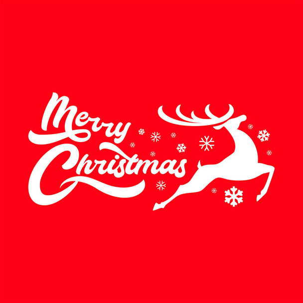 Merry Christmas vector letters, typography, calligraphy with reindeer and snowfall - Vector, Image
