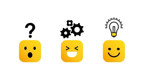 Challenge problem solving concept. Process of creative teamwork. Path from question to answer, problem to solution. Vector illustration with icons and emoticon characters solated flat - ベクター画像