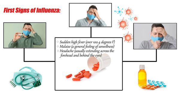 Homem doente em máscara médica protetora e primeiros sinais de gripe em fundo branco - Foto, Imagem