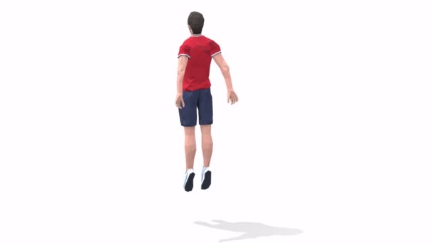 Прыжки Приседания Человек упражнения анимации 3D модель на белом фоне в красной футболке. Низкий полюс - Кадры, видео