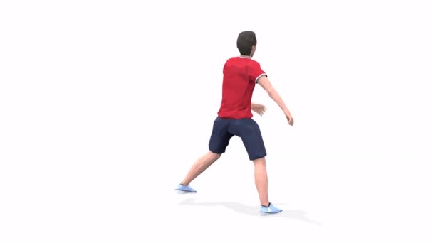 Salto lateral Hombre ejercicio de animación modelo 3d sobre un fondo blanco en la camiseta roja. Bajo estilo poli - Metraje, vídeo