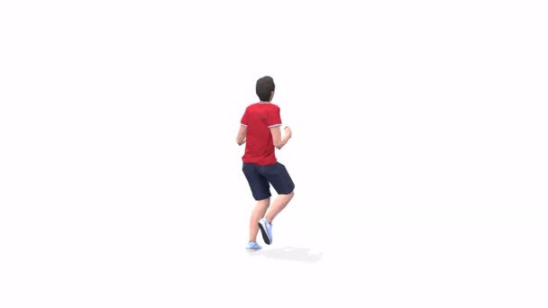 Run Man oefenanimatie 3D model op een witte achtergrond in het rode t-shirt. Lage polystijl - Video