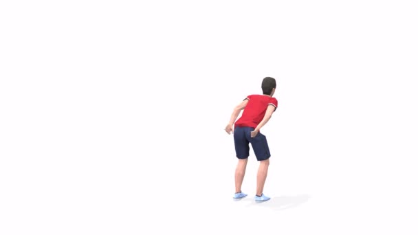 Jump Man упражнения анимации 3D модель на белом фоне в красной футболке. Низкий полюс - Кадры, видео