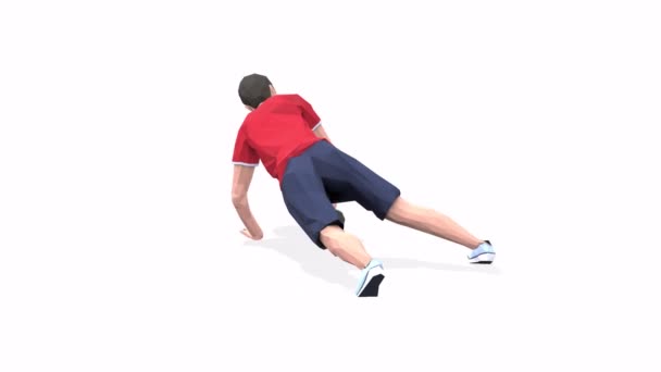 Archer Row Man cvičení animace 3D model na bílém pozadí v červeném tričku. Nízký styl poly - Záběry, video