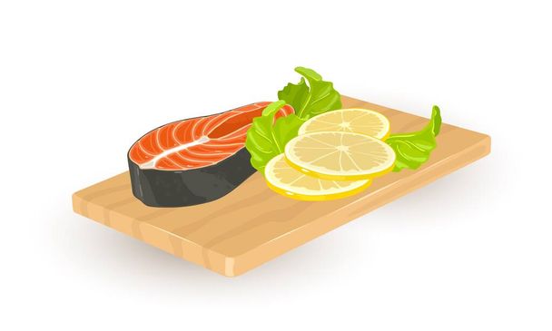 Filete de salmón de dibujos animados con limón - Vector, Imagen