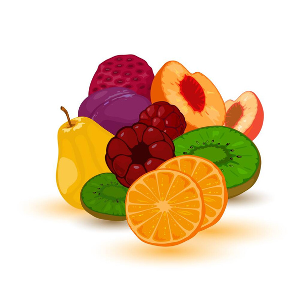 Cartoon bunch of fruits set - Vector, Image