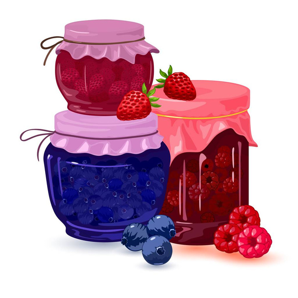 Cartoon jars with jams set - Vettoriali, immagini