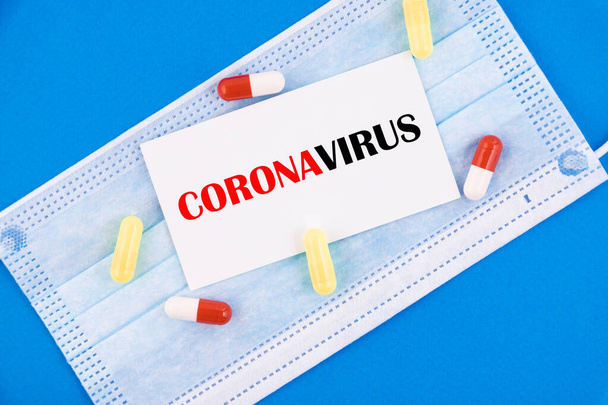 The inscription medical protective mask Coronavirus. Chinese coronavirus outbreak. MERS-Cov middle East respiratory syndrome coronavirus. - Fotoğraf, Görsel