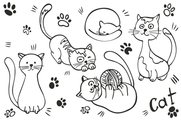 Ensemble de chats mignons dessinés à la main. Illustration vectorielle isolée sur fond blanc. - Vecteur, image