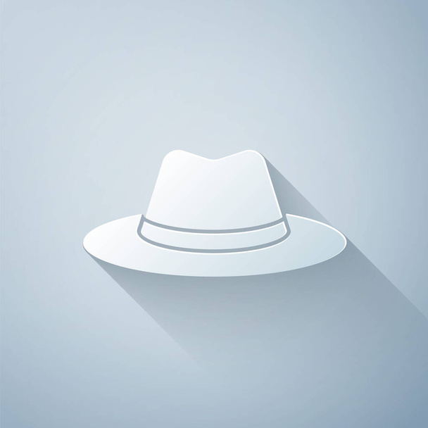 Icône de chapeau de cow-boy occidental coupé en papier isolé sur fond gris. Style art du papier. Vecteur. - Vecteur, image
