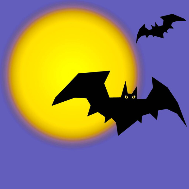 Morcegos contra o fundo da lua brilhante cheia voando e assustando a todos  - Foto, Imagem