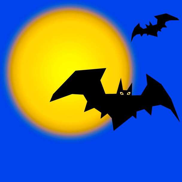 Murciélagos contra el fondo de la luna llena brillante volando y asustando a todo el mundo  - Foto, imagen