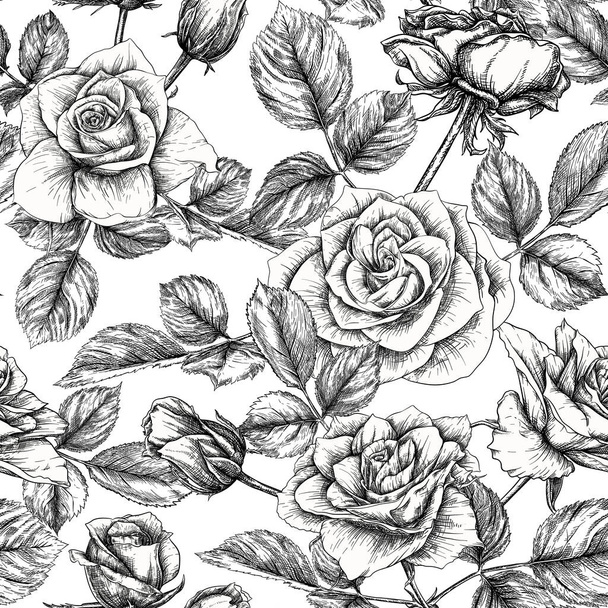 Seamless pattern with roses flowers. - Vetor, Imagem