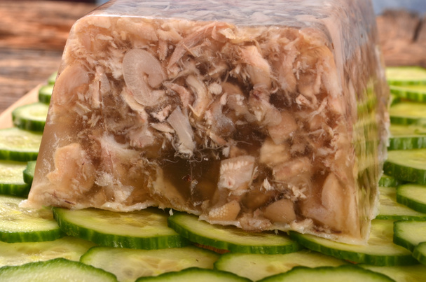 Meat jelly or  brawn on plate. Homemade head cheese uz guris les - Photo, Image