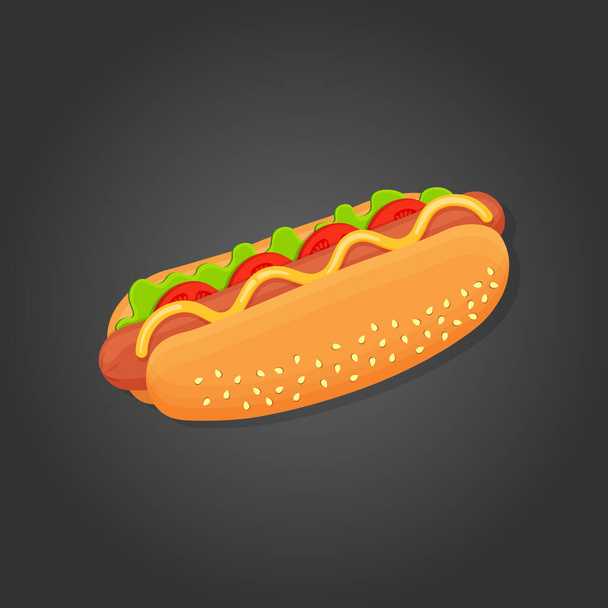 Hot Dog. Ilustración plana aislada vectorial de comida rápida para carteles, menús, folletos, Internet e iconos de comida rápida. - Vector, imagen