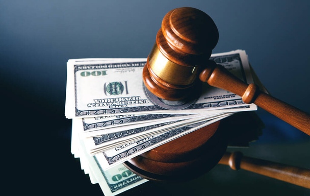 Judge gavel, dollars for business, finance, corruption, money, financial crimes - Fotografie, Obrázek