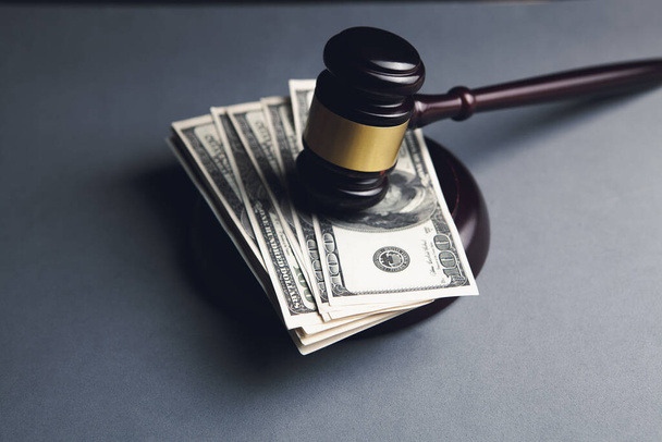 Judge gavel, dollars for business, finance, corruption, money, financial crimes - Φωτογραφία, εικόνα