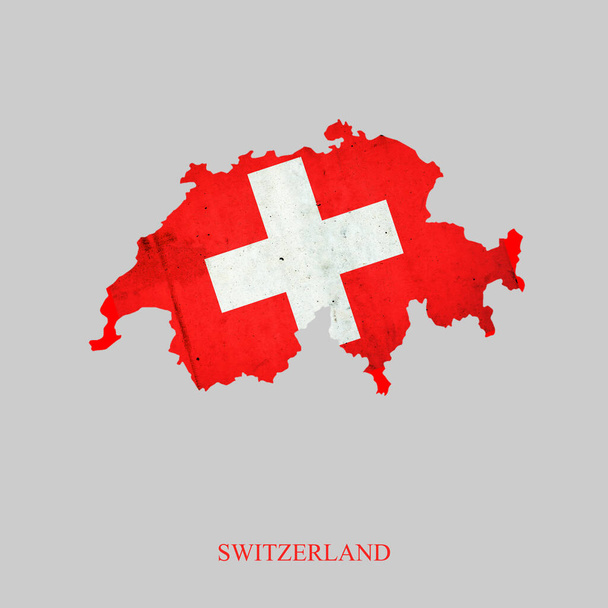 スイスはスイスの地図の形で旗を掲げる。灰色の背景に隔離された - 写真・画像
