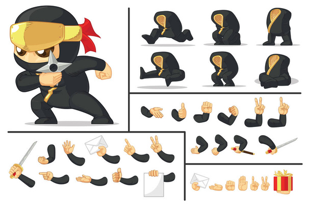 Customizable Mascot Black Japanese Ninja Warrior - Vector, Image