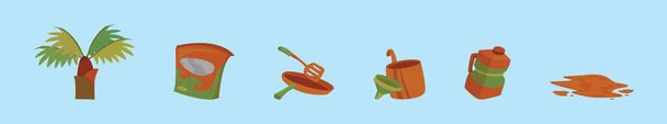 conjunto de plantilla de diseño icono de dibujos animados de aceite de palma con varios modelos. ilustración vectorial moderna aislada sobre fondo azul - Vector, Imagen