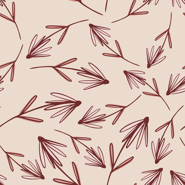 Modèle de nature sans sésame aléatoire avec ornement de fleurs contour simple. Fond rose pâle. Illustration vectorielle pour les imprimés textiles saisonniers, tissu, bannières, fonds d'écran et fonds d'écran. - Vecteur, image