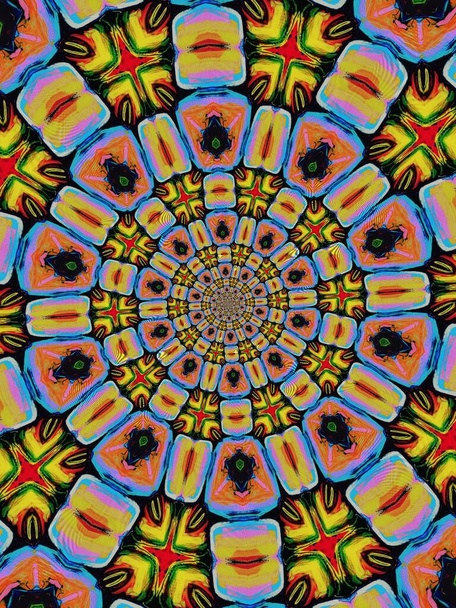 psychedelische Mandala stijl abstracte achtergrond met ruwe papier textuur illustratie - Foto, afbeelding