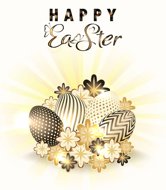 Happy Easter vip card with eggs and flowers, vector illustration - Vektör, Görsel