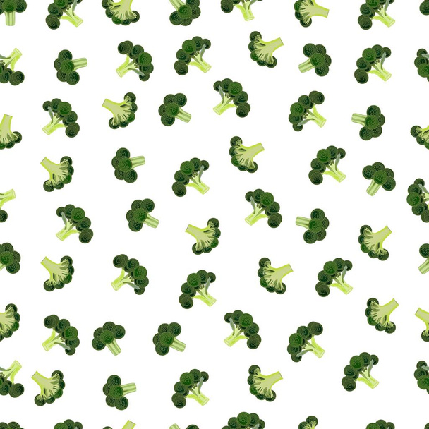Seamless background of broccoli. Fresh organic and healthy, diet and vegetarian food. Vector illustrations isolated on white background. - Vector, Image