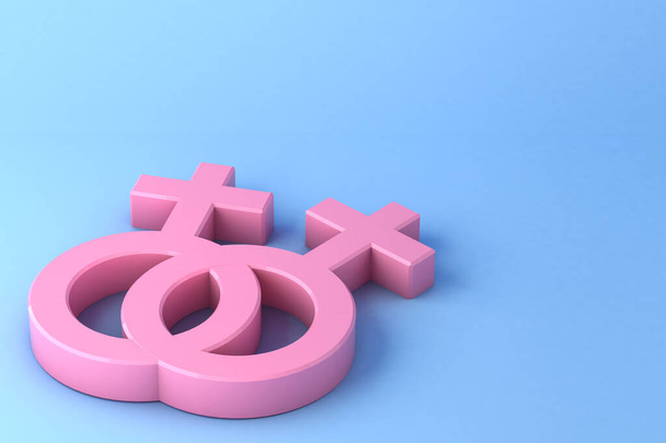 3d Render Of Female Symbol pink color with blue background - Photo, Image