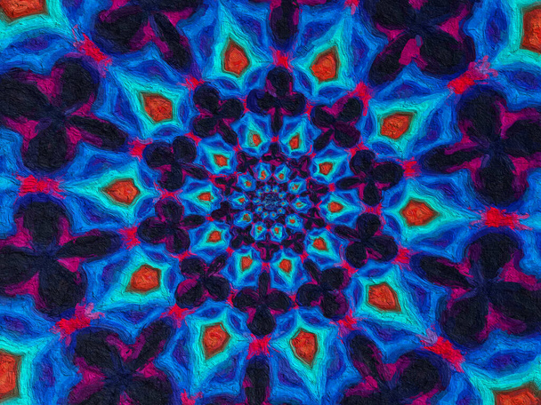 Psikedelik Mandala tarzı soyut arkaplan kaba kağıt dokusu resimlemesi - Fotoğraf, Görsel