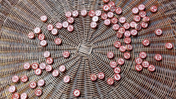 Detail of woven wrinker table with bingo numbers - Photo, Image