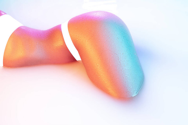 Close up female body in the milk bath with soft glowing in neon light - Photo, Image
