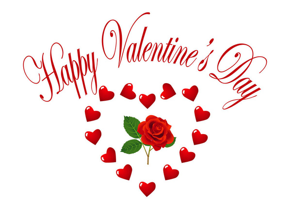 Happy Valentine's Day with red roses and some hearts - Διάνυσμα, εικόνα