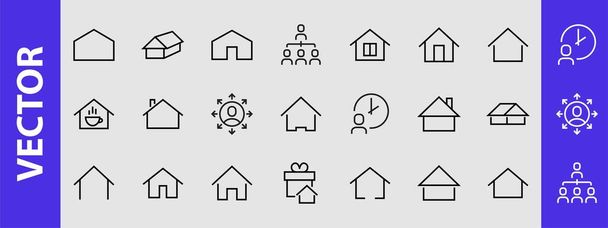 Conjunto simple de plantillas de iconos de casa editables en color. Contiene iconos, calendario de inicio, cafetería y otros signos vectoriales aislados sobre un fondo blanco para el diseño gráfico y web. - Vector, Imagen