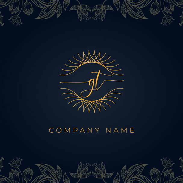 Elegant luxury letter GT logo. This icon incorporate with abstract rounded thin geometric shape in floral background.It will be suitable for which company or brand name start those initial. - Vector, Image