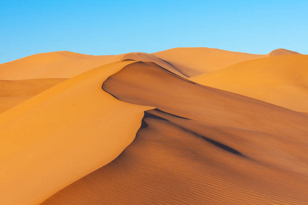 Дюни в пустелі Ерг Чеббі з безхмарним блакитним небом (Марокко). - Фото, зображення