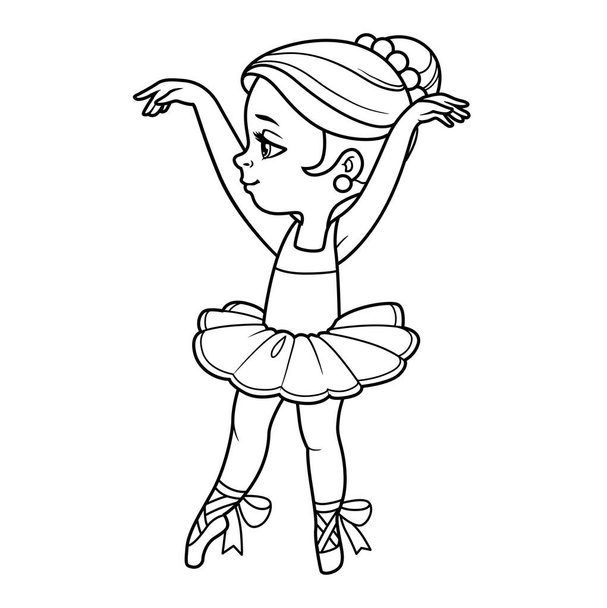 Cute cartoon ballerina girl in tutu hands up outlined for coloring isolated on a white background - Вектор,изображение