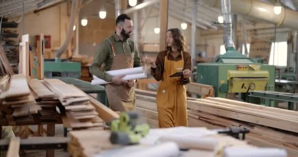 Trabajadores creativos de la carpintería en la fabricación - Metraje, vídeo