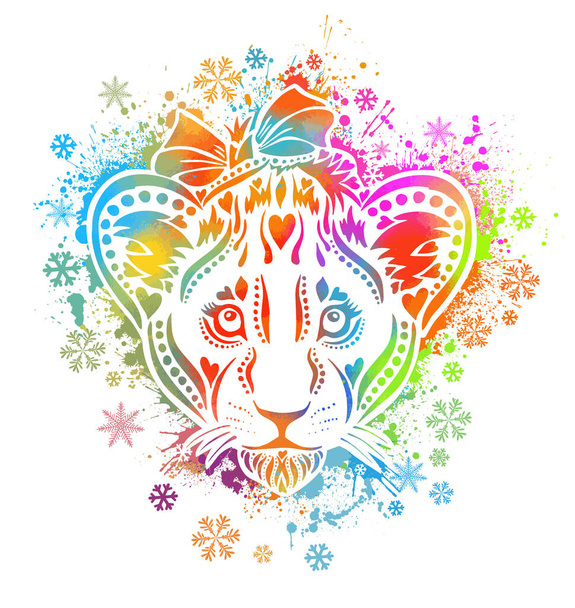 Un cachorro de león multicolor. La cara del león es un arco iris abstracto. Ilustración vectorial - Vector, Imagen