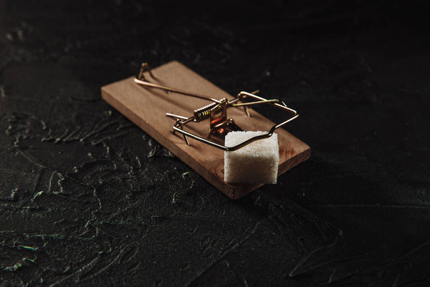 Mousetrap with a sugar. Sugar addiction concept - Photo, Image