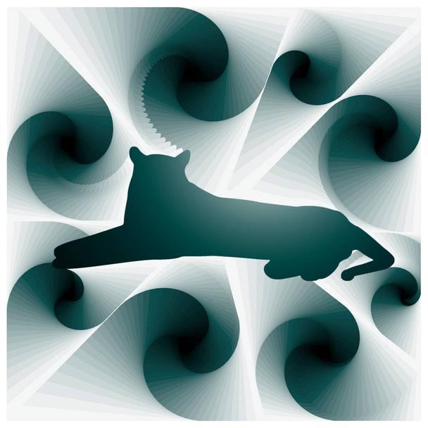 illustration numérique avec design abstrait de la silhouette d'un félin assis avec dégradé de couleur verte - Photo, image
