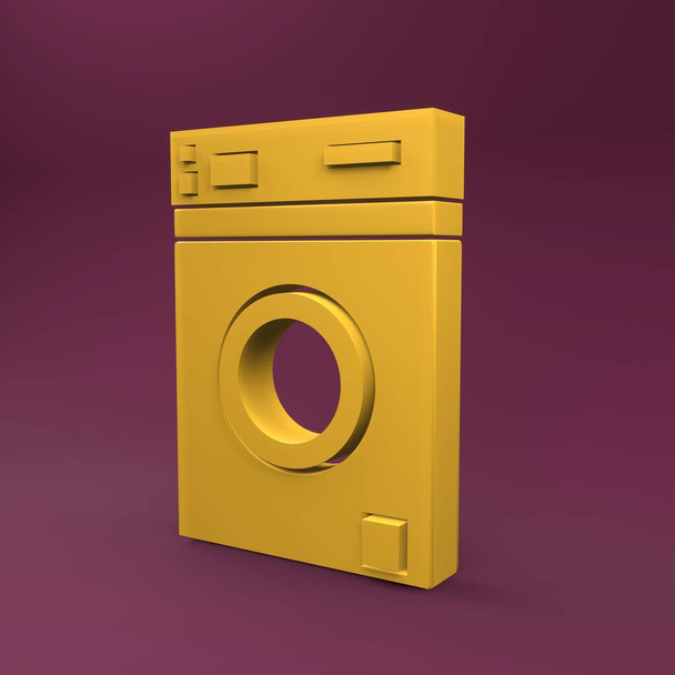 Çamaşır makinesinin 3 boyutlu çizimi. Çamaşır makinesi 3D simgesi. İzole edilmiş çamaşır makinesi 3D simgesi - Fotoğraf, Görsel