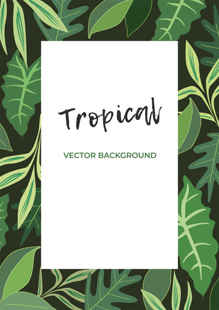Dark tropical vector vertical template with leaves of exotic plants  - Vector, afbeelding