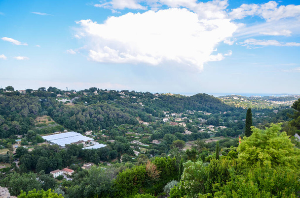Panoramic rural landscape near the village Saint-Paul-de-Vence, Provence, Alpes-Maritimes, France. The land of writers and artists - Photo, image
