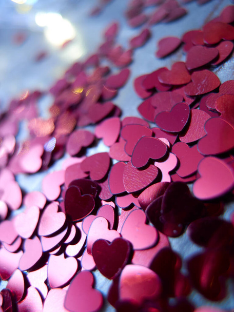 hearts confetti on golden background, romantic concept - Photo, image