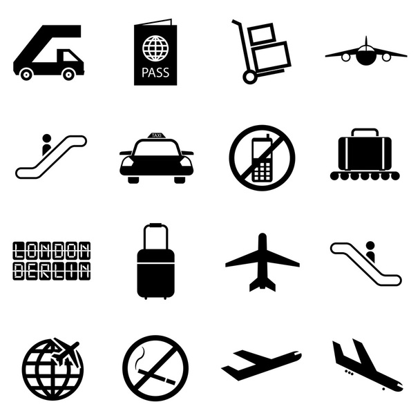 Vektor fekete airport ikonok beállítása - Vektor, kép