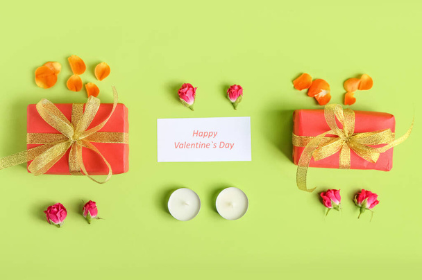 Festive composition for Valentines Day celebration on color background - Photo, image