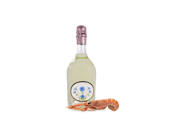 sparkling white wine with scampi crustacean - Photo, Image
